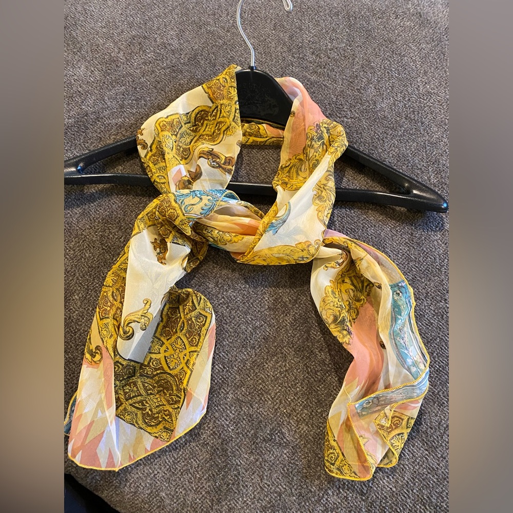 Sheer multicolor women scarf (yellow, blue, pink, etc) approx 52”